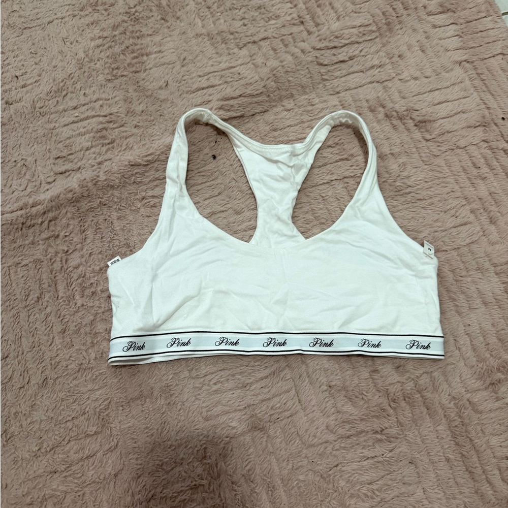 PINK Victoria's Secret White Racerback Sports Bra